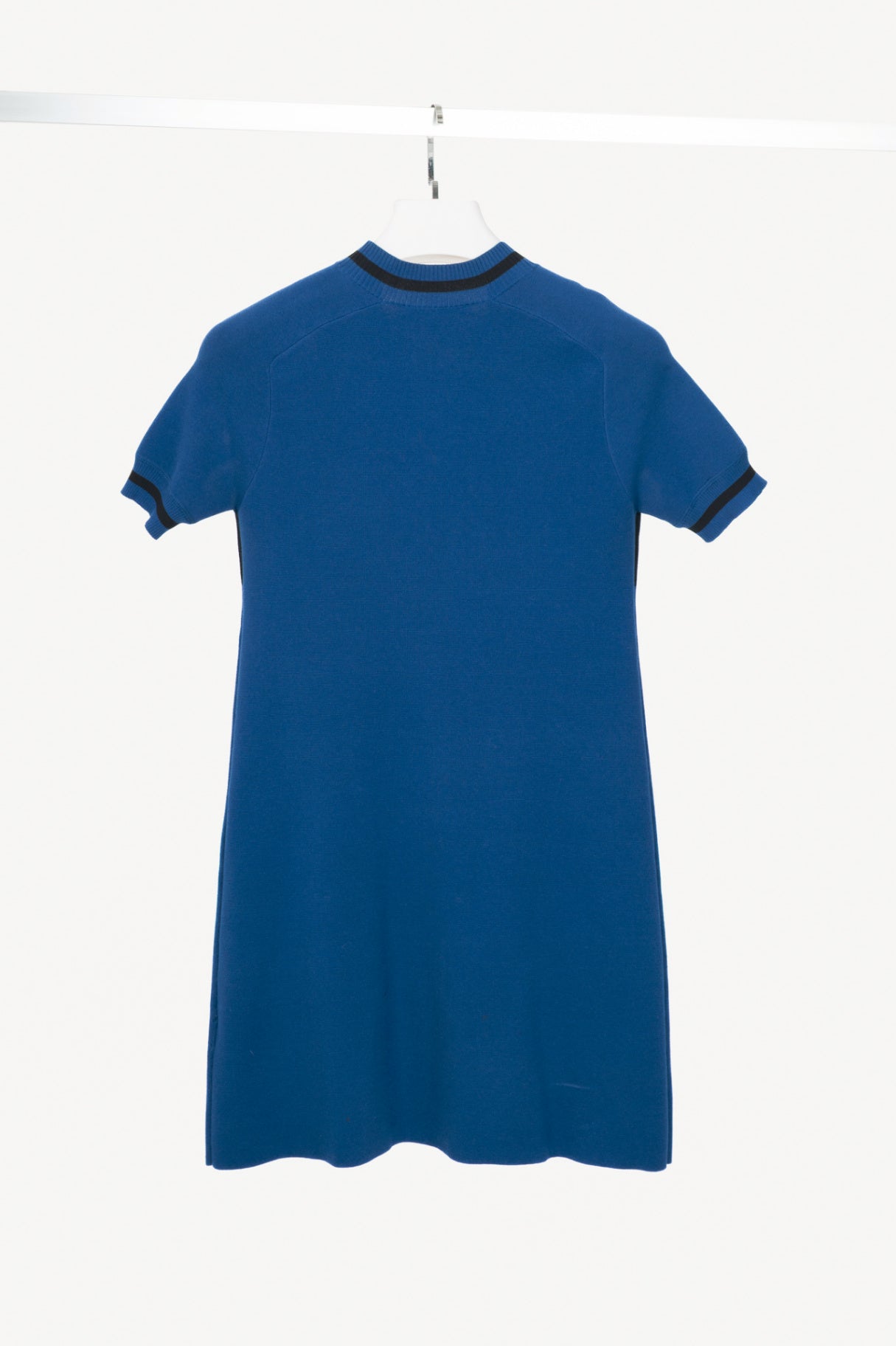 Carven SS15 Blue Cotton-Knit Flocked-Logo Mini Dress