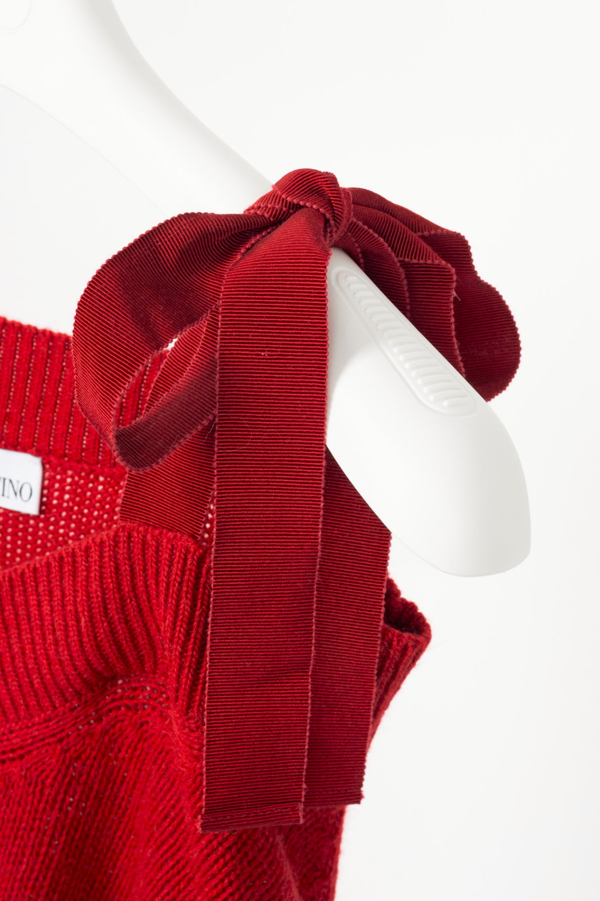 Red Valentino Red Wool-Knit Bow Off-Shoulder Sweater