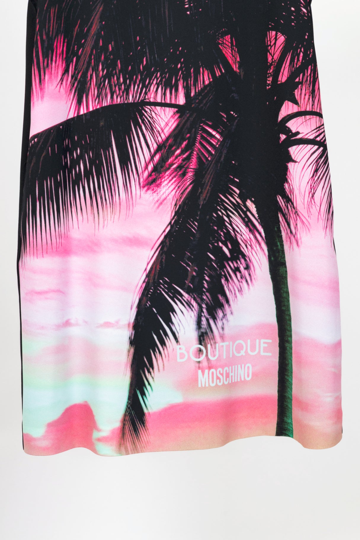 Boutique Moschino Black & Pink Palm-Tree-Print Crepe Shift Dress
