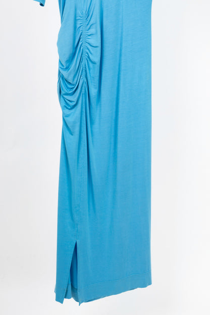 Ganni Azure Blue Software Jersey Tee Side-Slit Dress