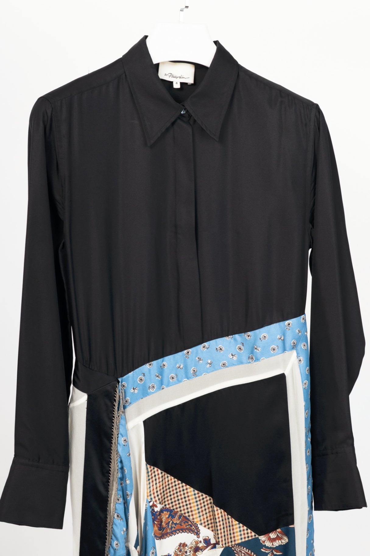 3.1 Phillip Lim Black Silk-Satin Patchwork Shirt Dress