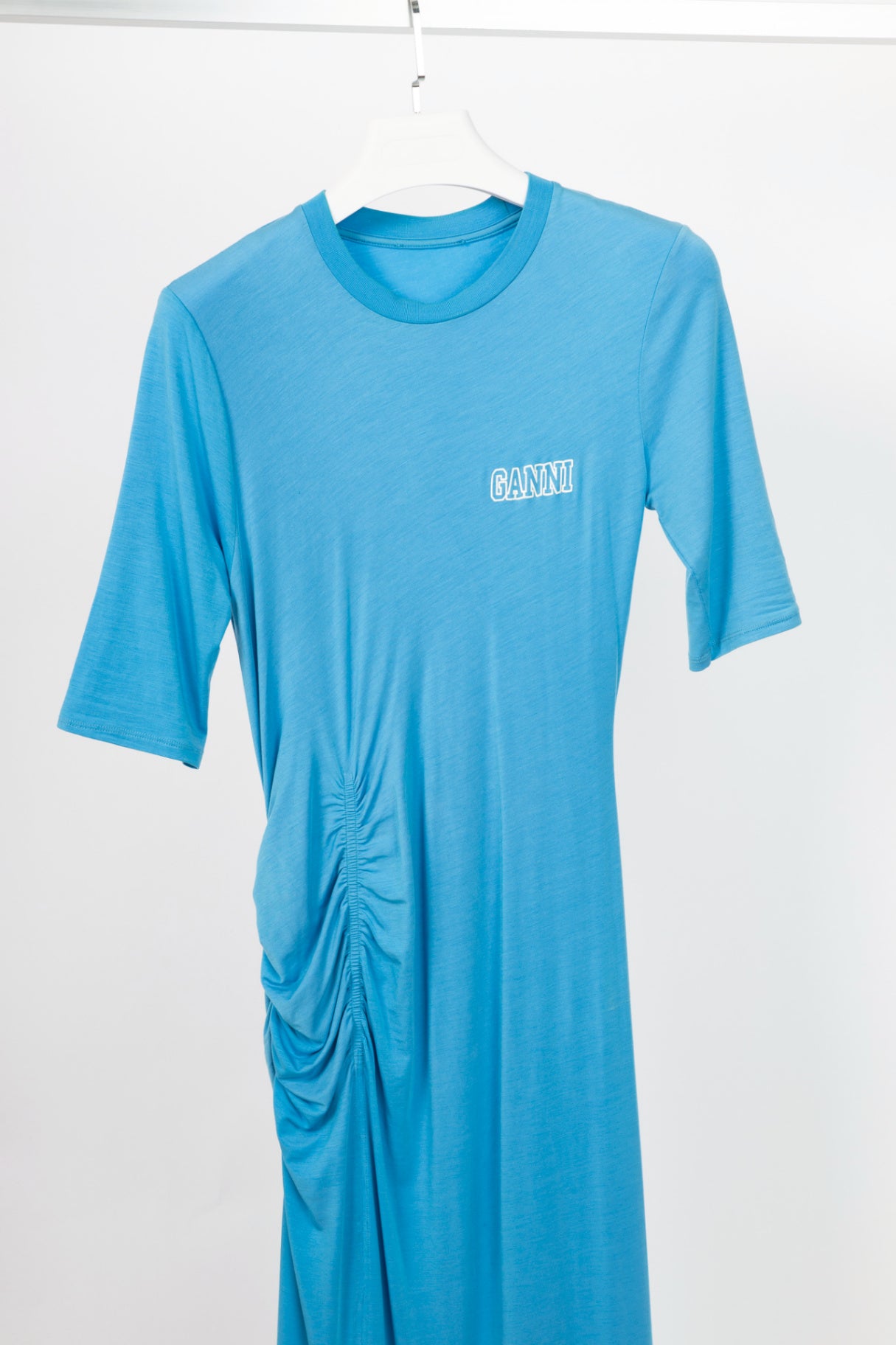 Ganni Azure Blue Software Jersey Tee Side-Slit Dress