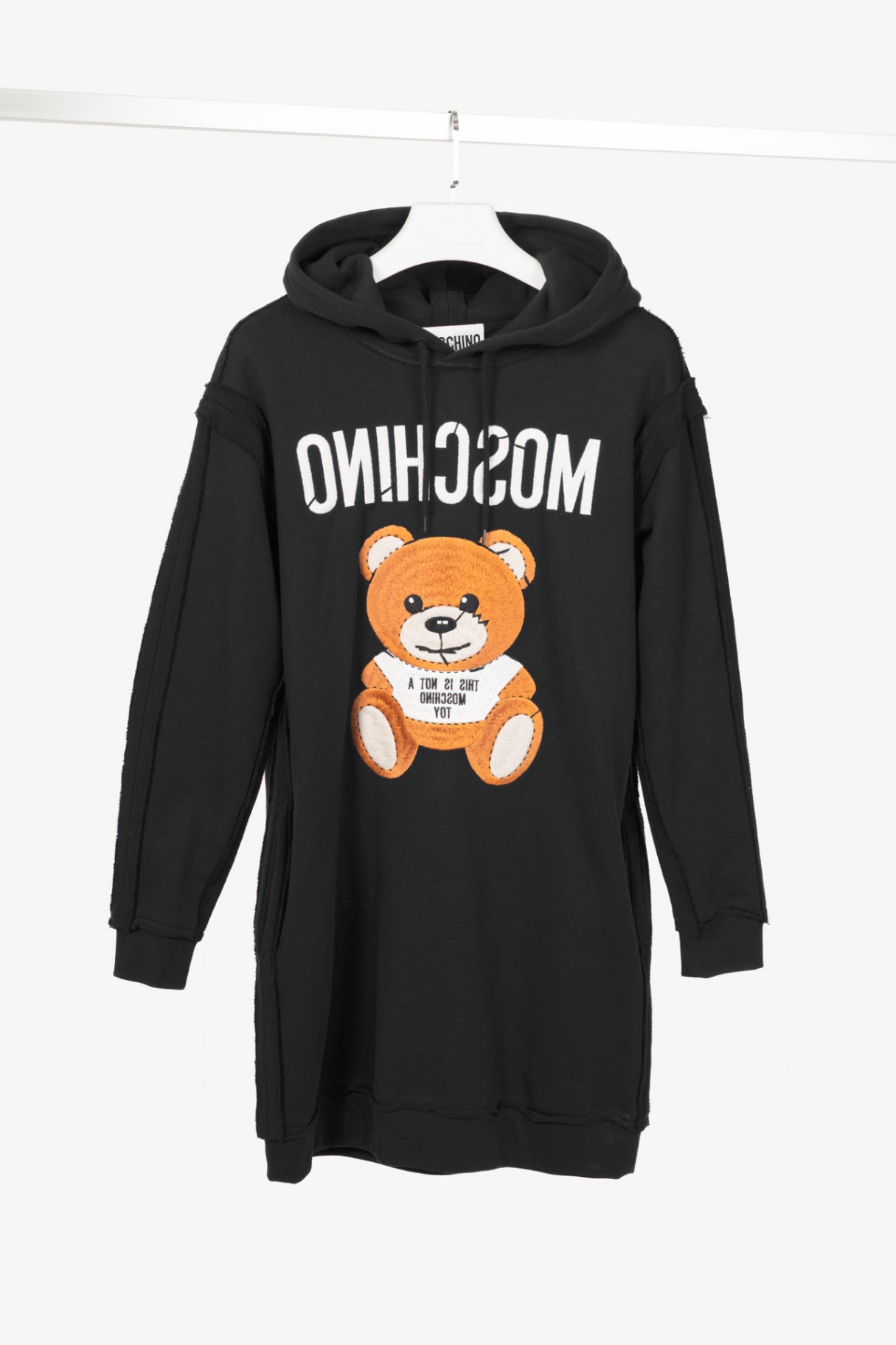 Moschino SS21 Black Oversized Teddy Bear Hoodie Dress