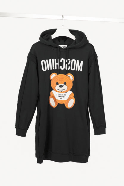 Moschino SS21 Black Oversized Teddy Bear Hoodie Dress