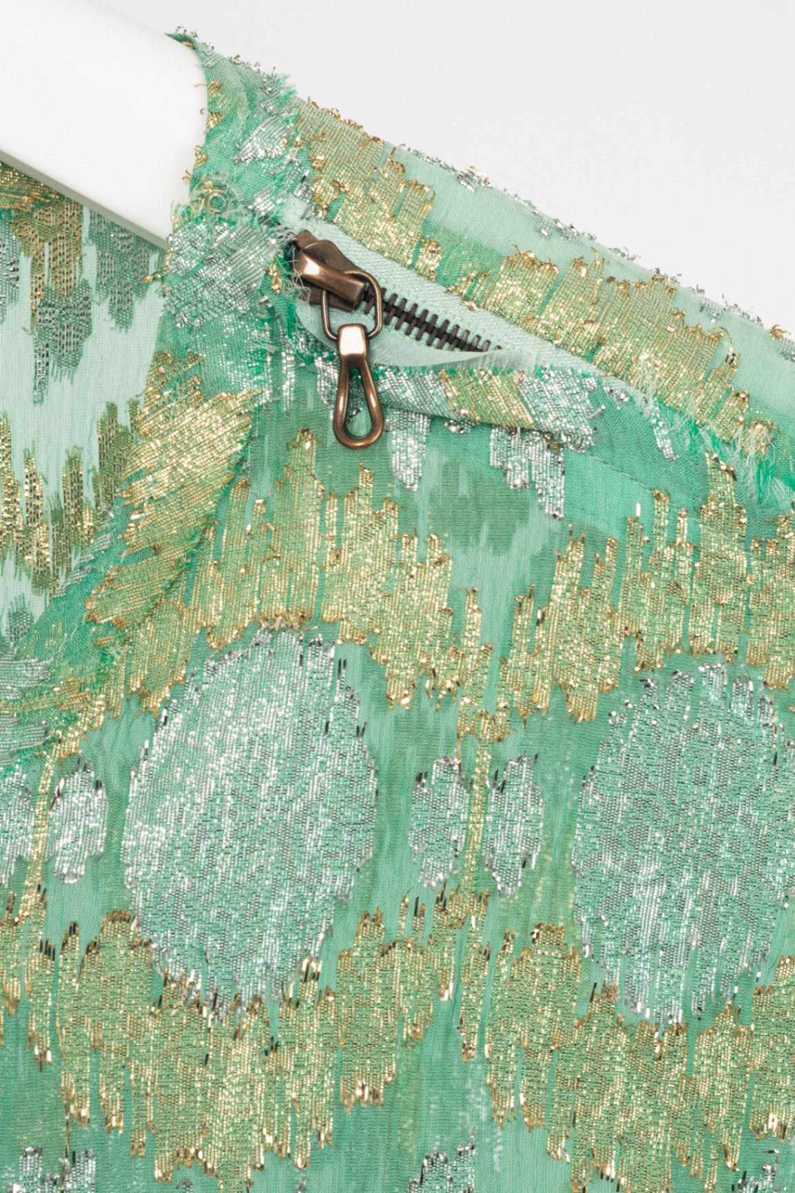 Lanvin SS14 Green Metallic Fil Coupe Geometric Silk-Crepe Tank