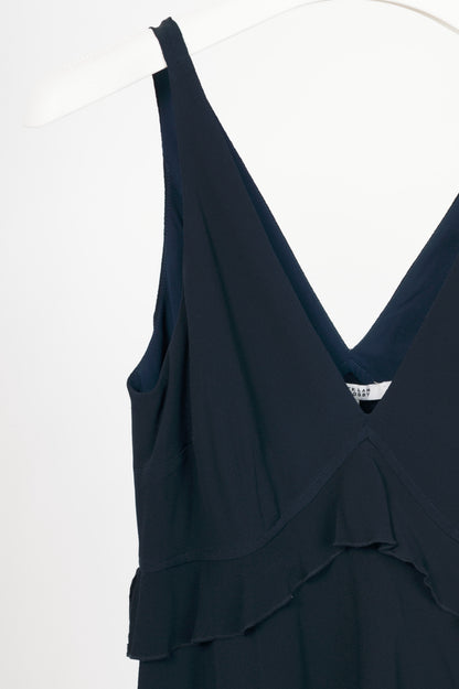 Derak Lam 10 Crosby Navy Silk-Crepe Handkerchief-Hem Ruffle Tank