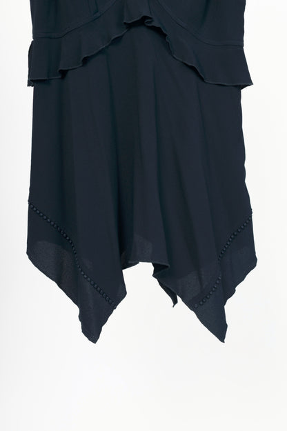 Derak Lam 10 Crosby Navy Silk-Crepe Handkerchief-Hem Ruffle Tank