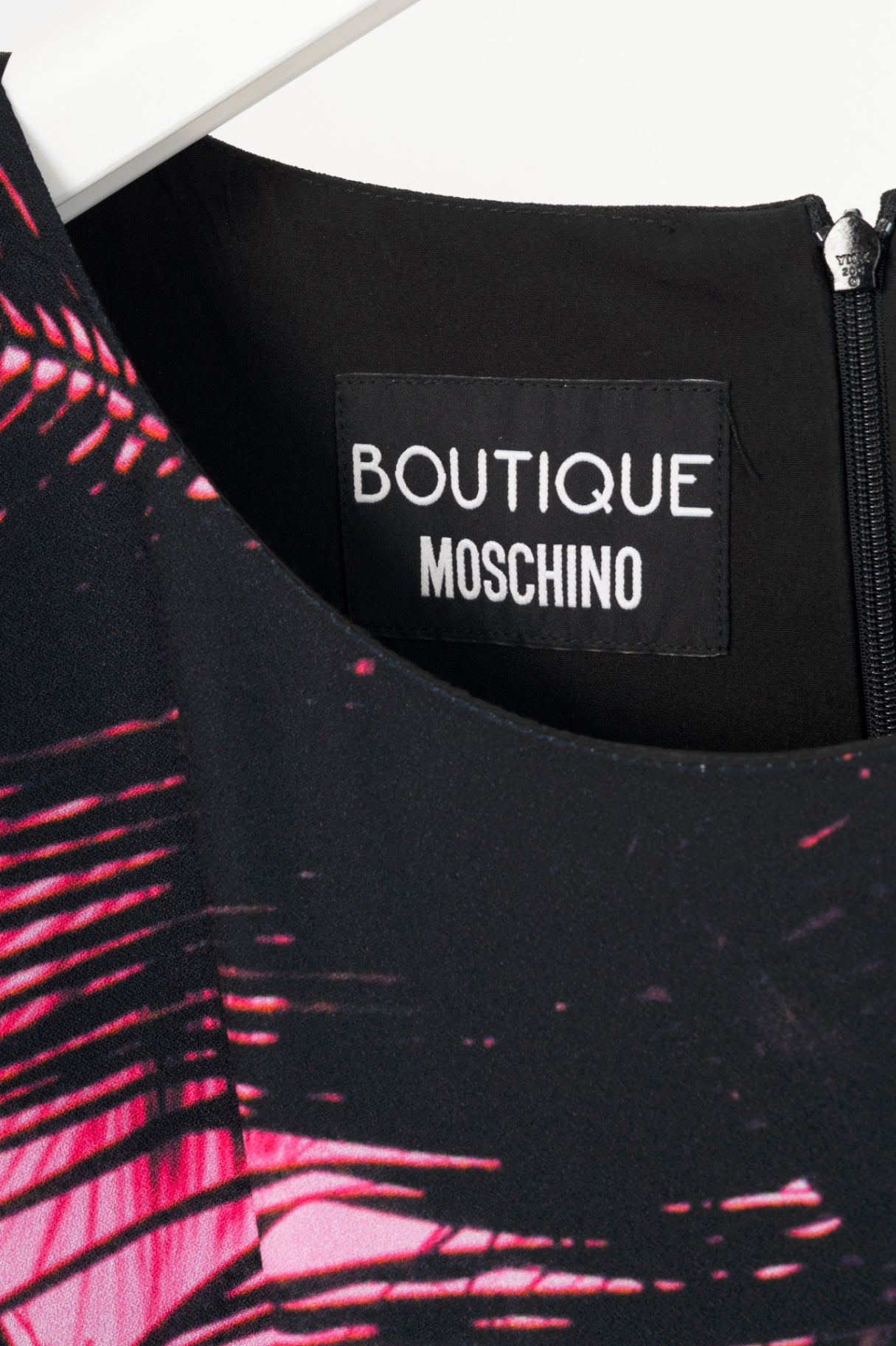 Boutique Moschino Black & Pink Palm-Tree-Print Crepe Shift Dress