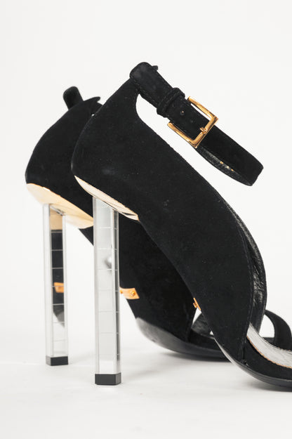 Tom Ford SS14 Runway Black Suede Mirror-Heel Sandals