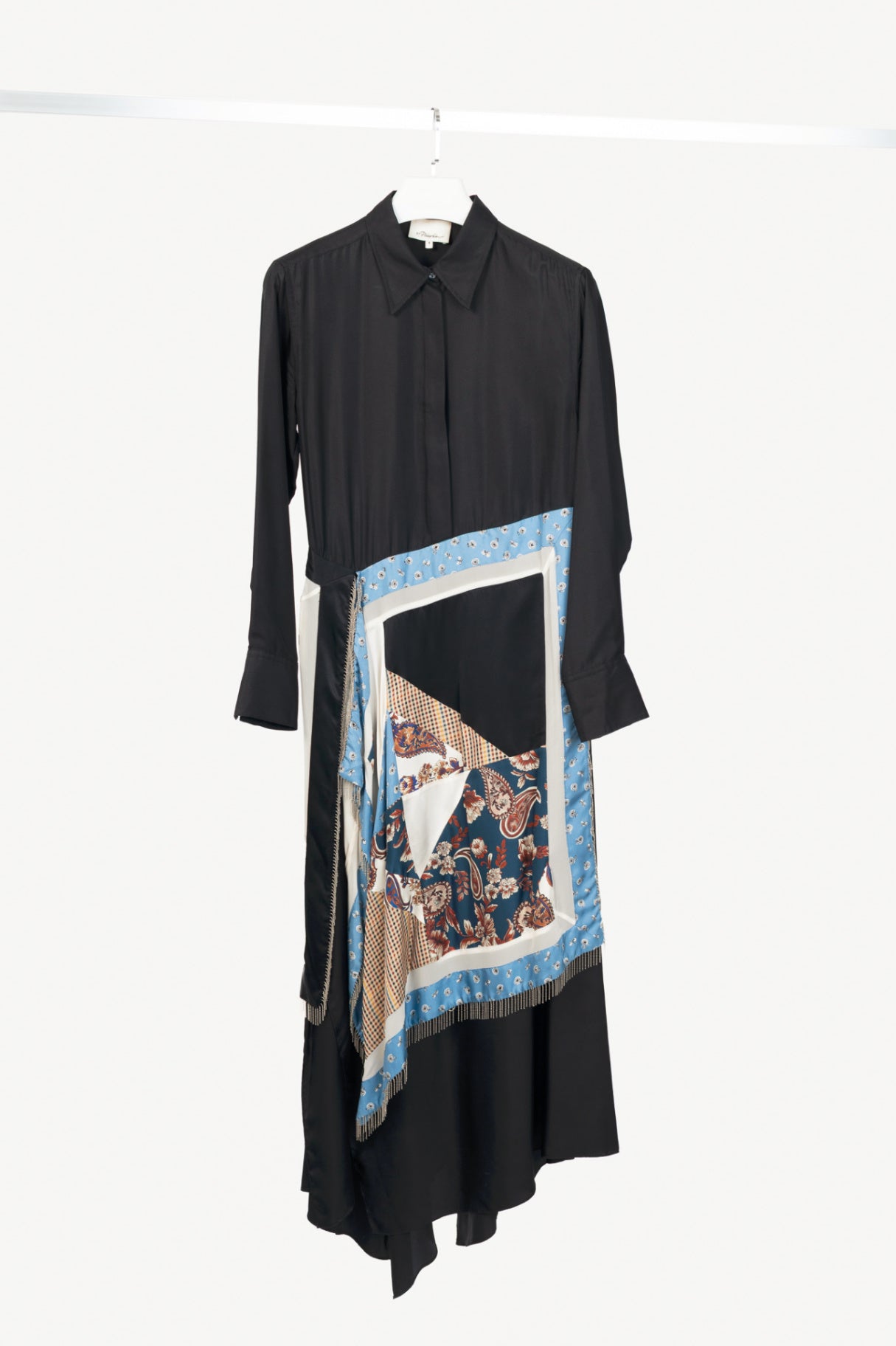 3.1 Phillip Lim Black Silk-Satin Patchwork Shirt Dress