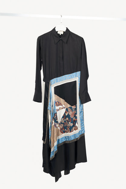 3.1 Phillip Lim Black Silk-Satin Patchwork Shirt Dress