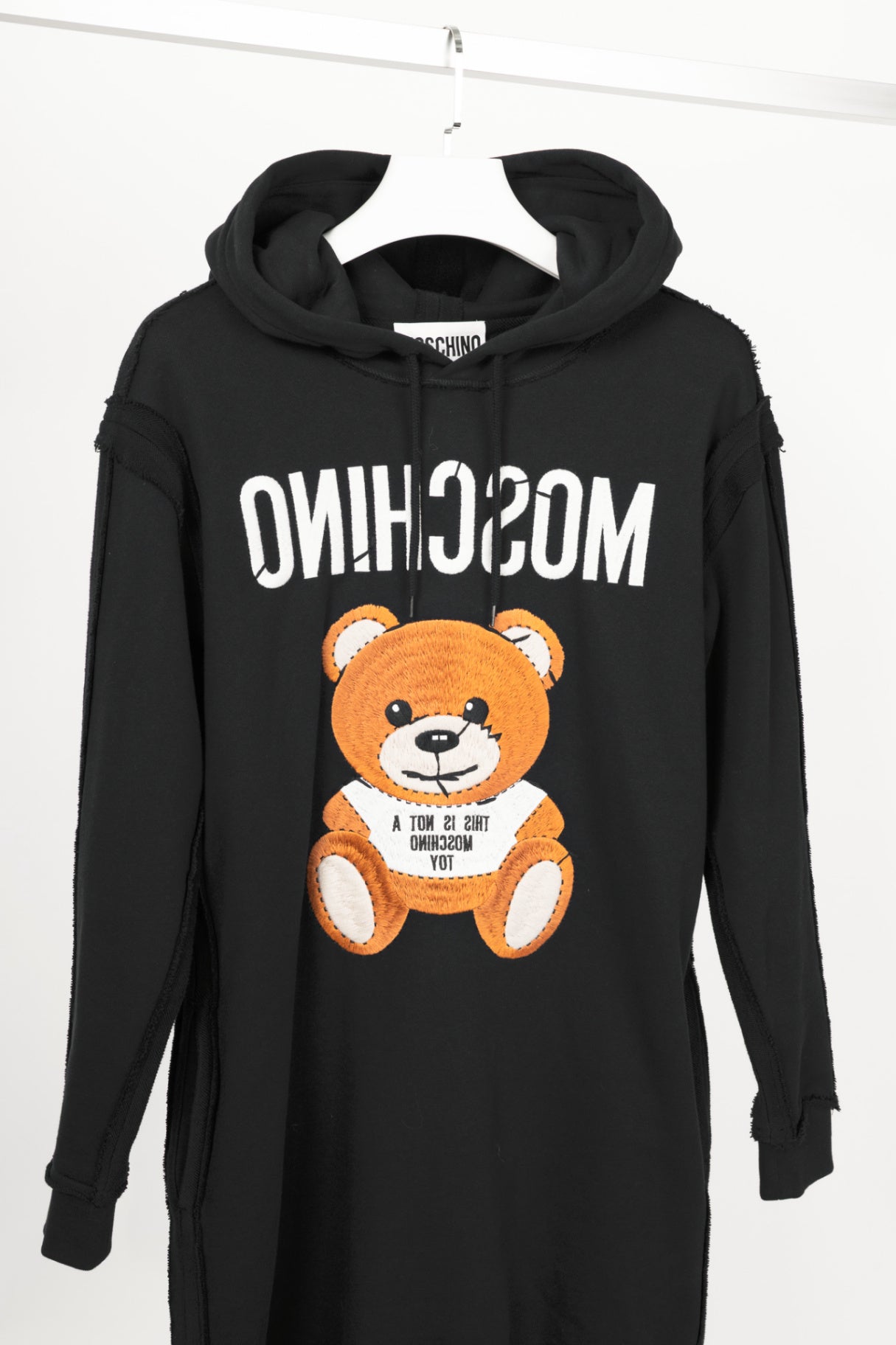 Moschino SS21 Black Oversized Teddy Bear Hoodie Dress