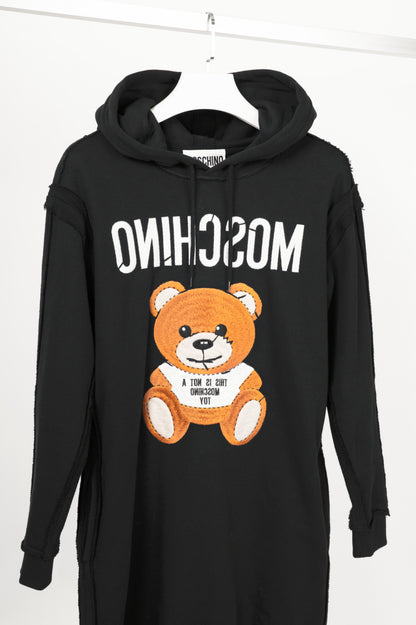 Moschino SS21 Black Oversized Teddy Bear Hoodie Dress