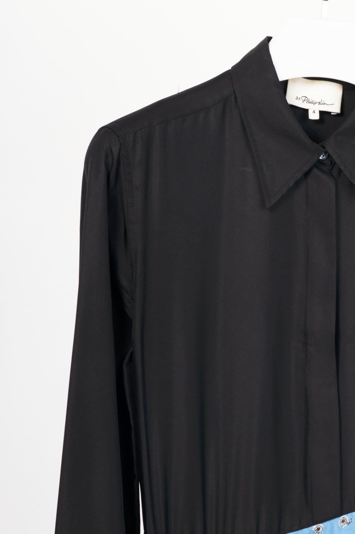3.1 Phillip Lim Black Silk-Satin Patchwork Shirt Dress