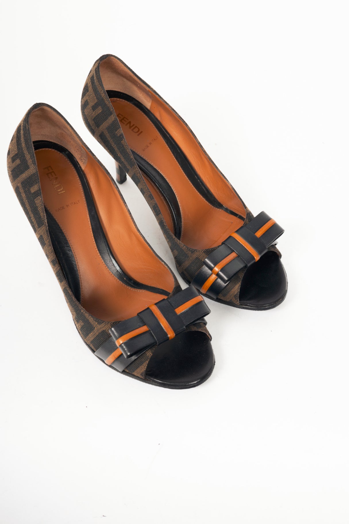 Fendi Tabacco & Nero Zucca Jacquard Bow Pumps