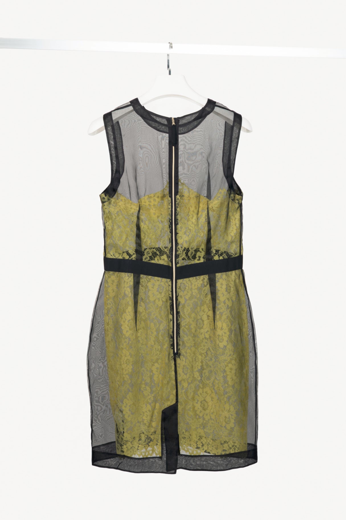 D&G Dolce & Gabbana Yellow Organza & Lace Silk Sheath Dress