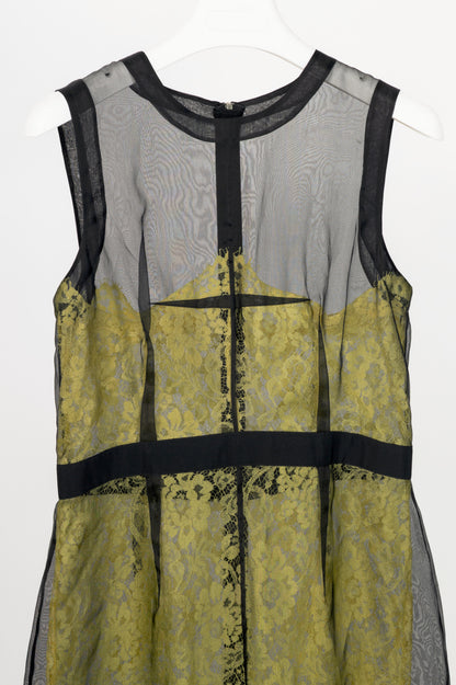 D&G Dolce & Gabbana Yellow Organza & Lace Silk Sheath Dress