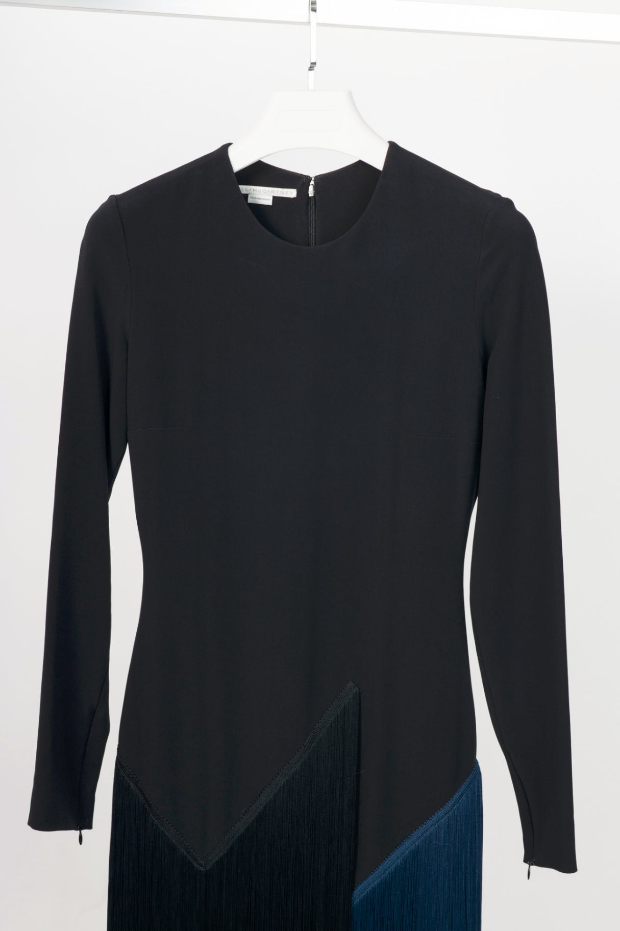 Stella McCartney Camille Black Crepe Fringe Asymmetrical Midi Dress