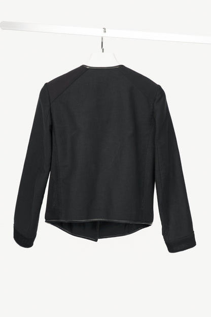 M by Missoni Black Cotton-Twill Mesh & Leather-Trim Moto Jacket