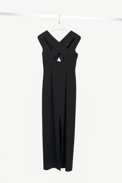 Emanuel Ungaro Black Wool Crepe Criss-Cross-Bodice Gown