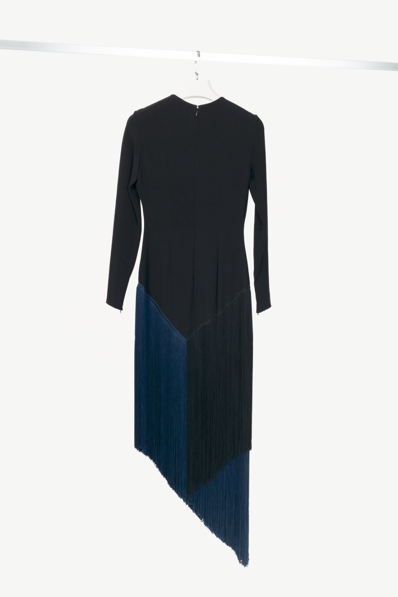 Stella McCartney Camille Black Crepe Fringe Asymmetrical Midi Dress