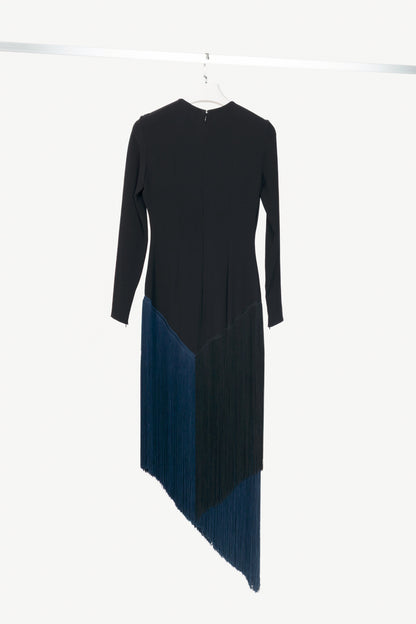 Stella McCartney Camille Black Crepe Fringe Asymmetrical Midi Dress