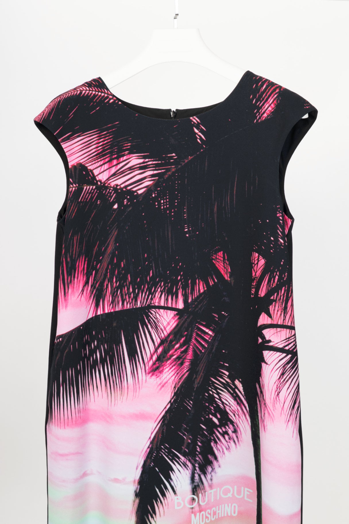 Boutique Moschino Black & Pink Palm-Tree-Print Crepe Shift Dress