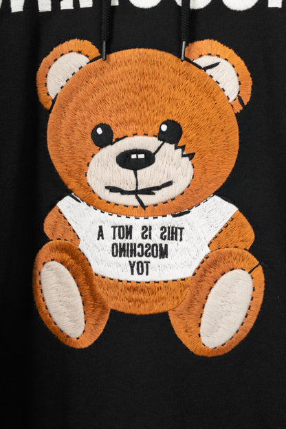 Moschino SS21 Black Oversized Teddy Bear Hoodie Dress