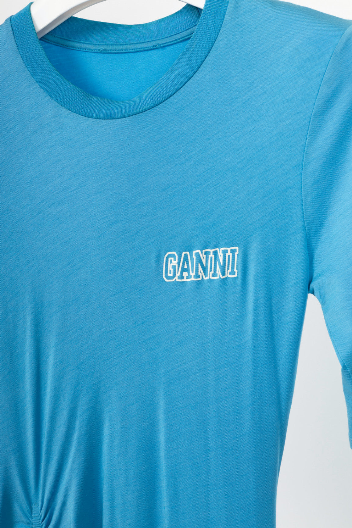 Ganni Azure Blue Software Jersey Tee Side-Slit Dress