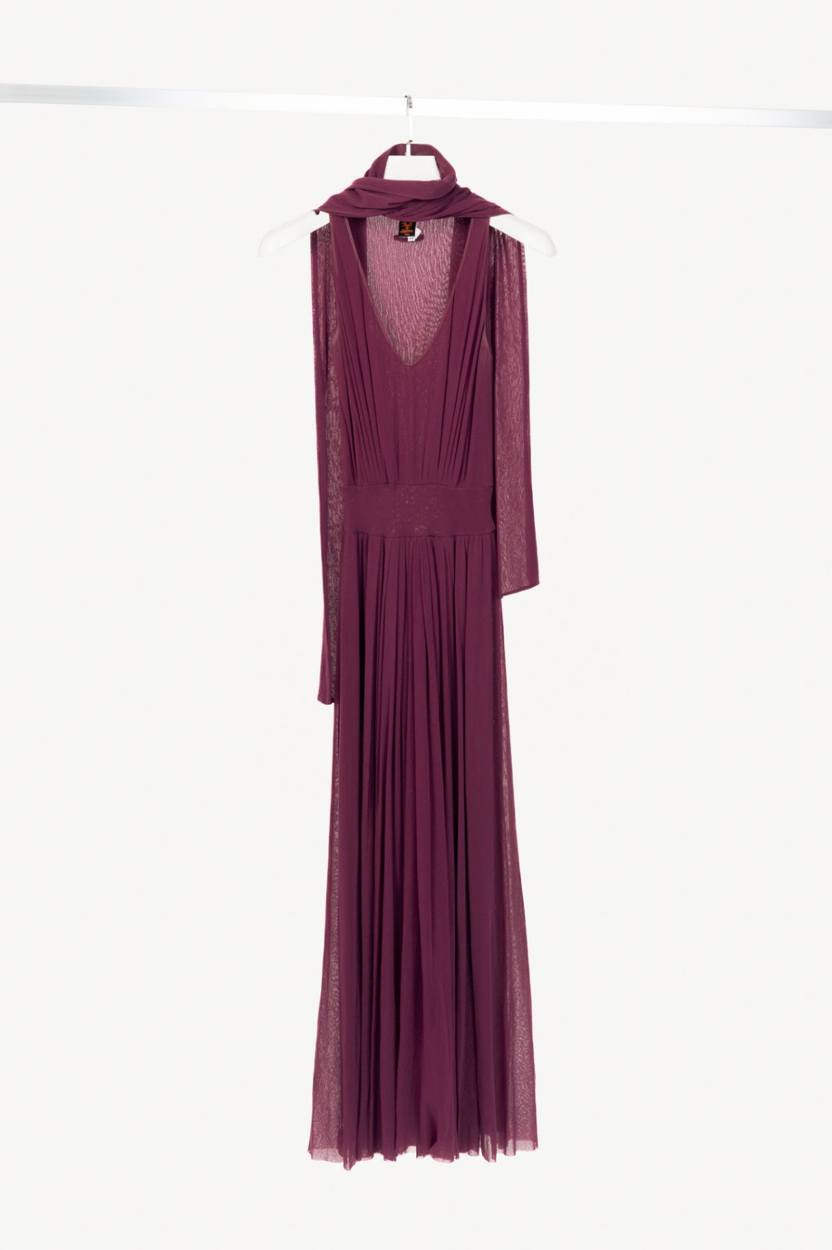 Jean Paul Gaultier Soleil Purple Mesh Scarf-Collar Maxi Dress