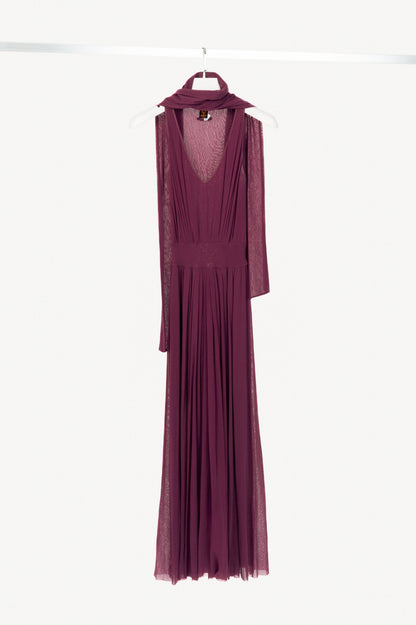 Jean Paul Gaultier Soleil Purple Mesh Scarf-Collar Maxi Dress