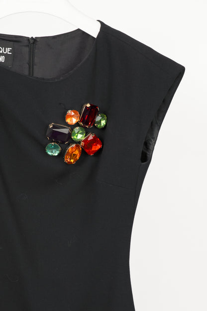 Boutique Moschino Black Wool-Crepe Crystal-Embellished Sheath Dress