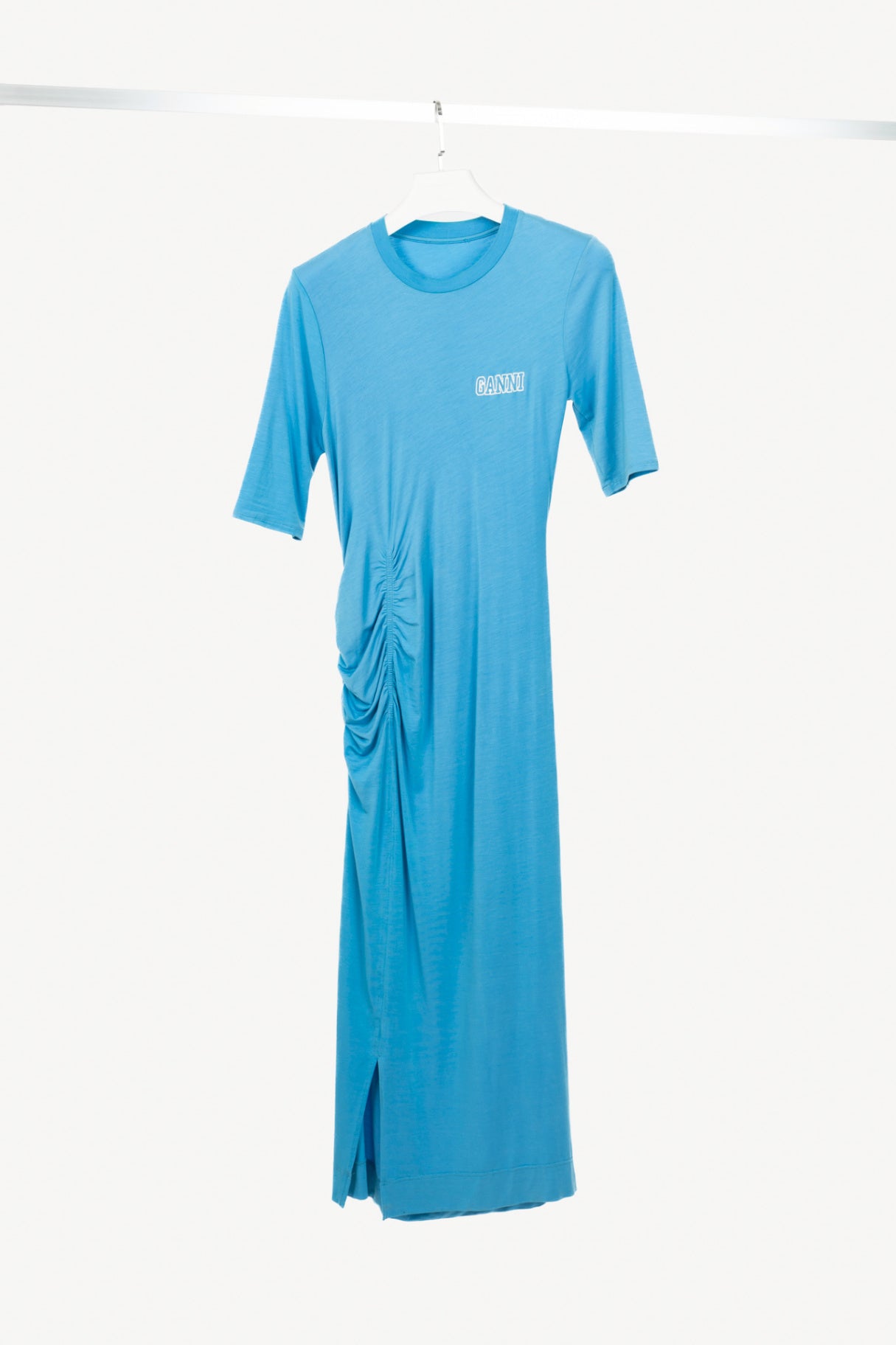 Ganni Azure Blue Software Jersey Tee Side-Slit Dress