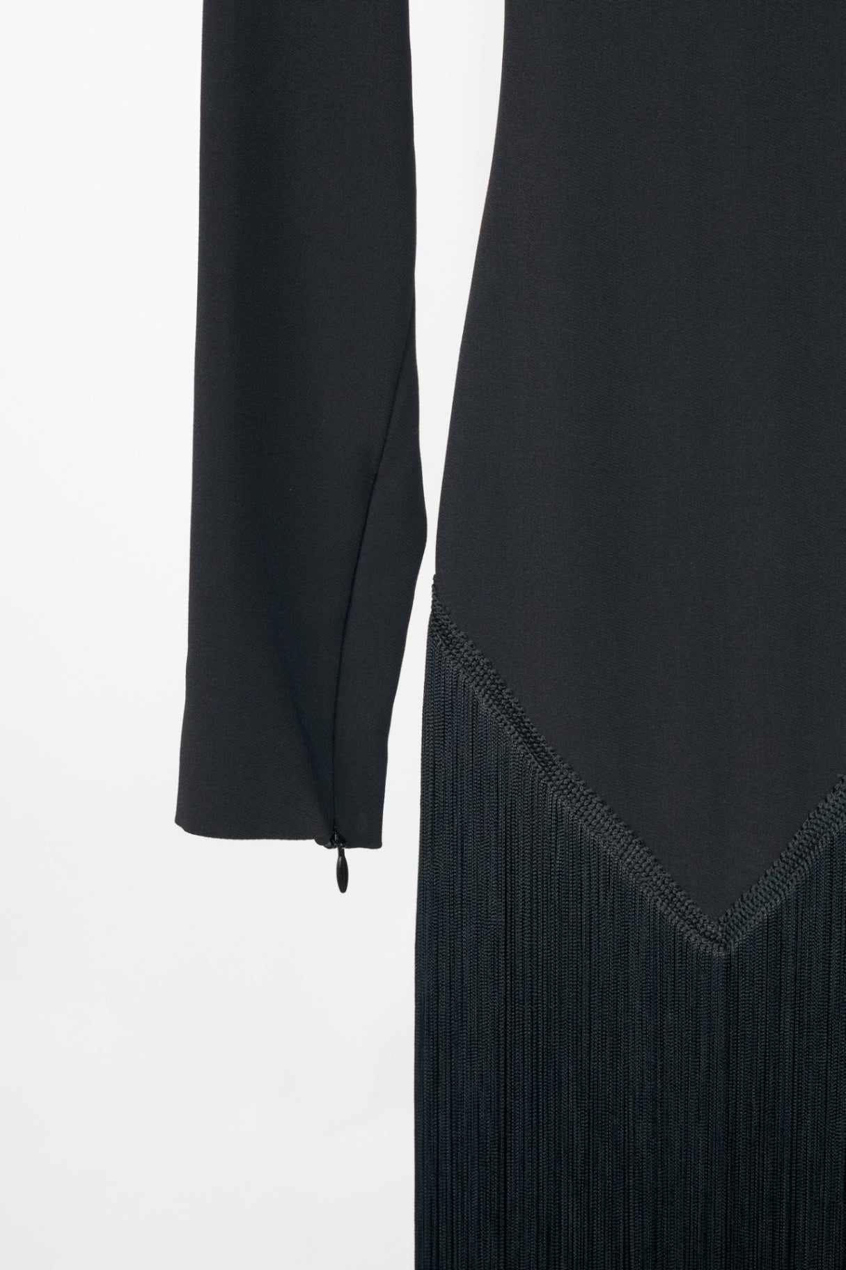 Stella McCartney Camille Black Crepe Fringe Asymmetrical Midi Dress