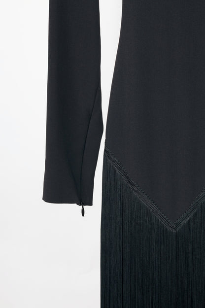 Stella McCartney Camille Black Crepe Fringe Asymmetrical Midi Dress