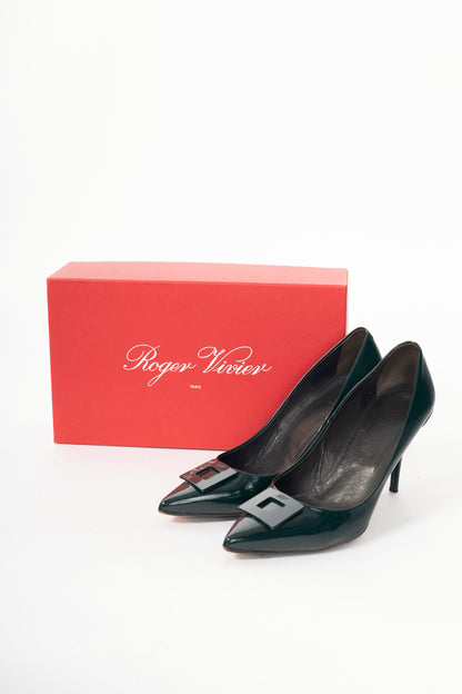 Roger Vivier Décolleté Palace 85 Cipresso Patent Buckle Pumps