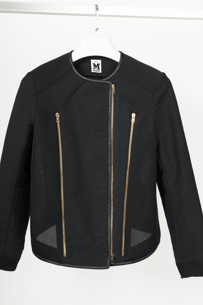 M by Missoni Black Cotton-Twill Mesh & Leather-Trim Moto Jacket