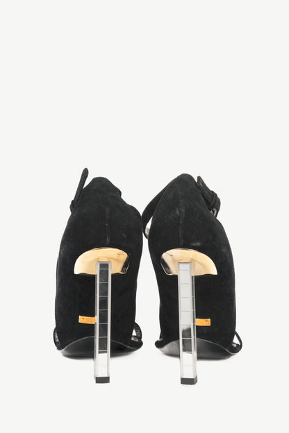 Tom Ford SS14 Runway Black Suede Mirror-Heel Sandals