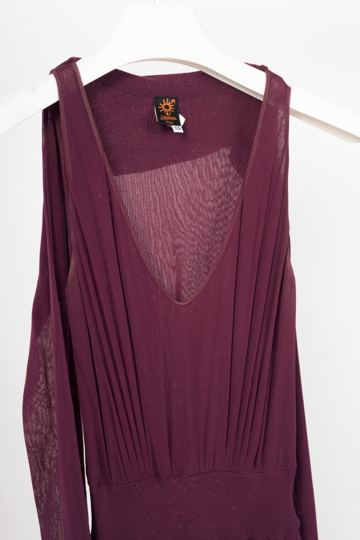 Jean Paul Gaultier Soleil Purple Mesh Scarf-Collar Maxi Dress
