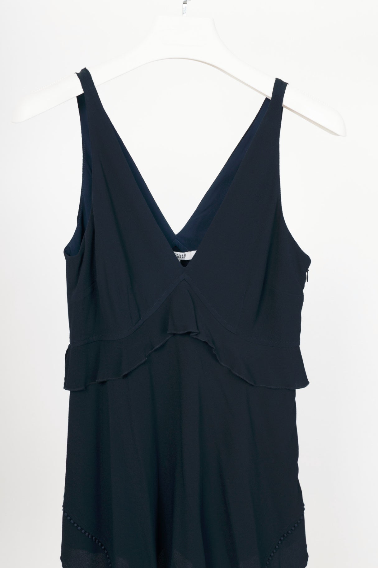 Derak Lam 10 Crosby Navy Silk-Crepe Handkerchief-Hem Ruffle Tank