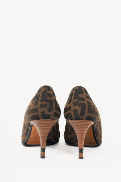 Fendi Tabacco & Nero Zucca Jacquard Bow Pumps