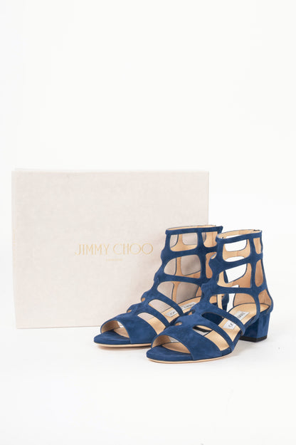 Jimmy Choo Ren 35 Pacific Suede Cage Sandals