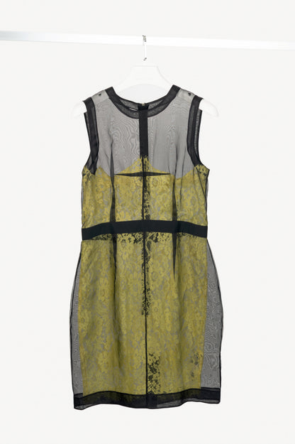 D&G Dolce & Gabbana Yellow Organza & Lace Silk Sheath Dress
