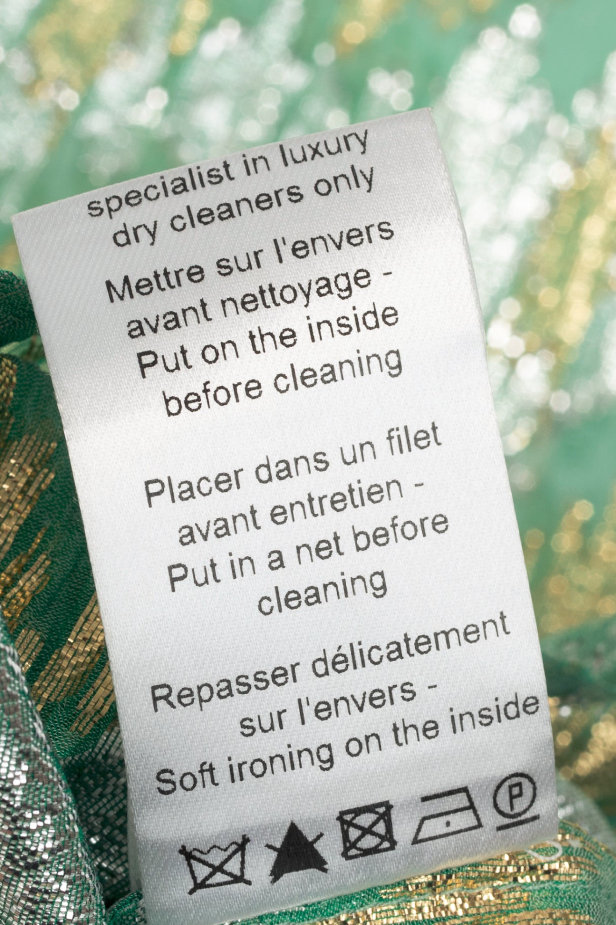 Lanvin SS14 Green Metallic Fil Coupe Geometric Silk-Crepe Tank