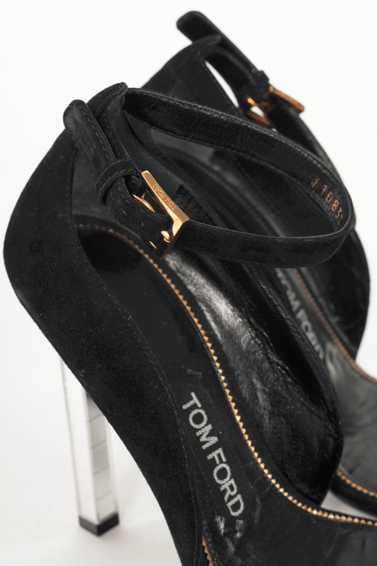 Tom Ford SS14 Runway Black Suede Mirror-Heel Sandals