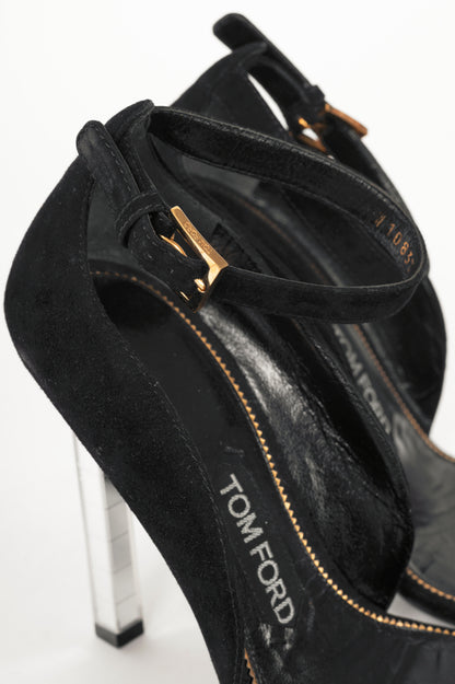 Tom Ford SS14 Runway Black Suede Mirror-Heel Sandals
