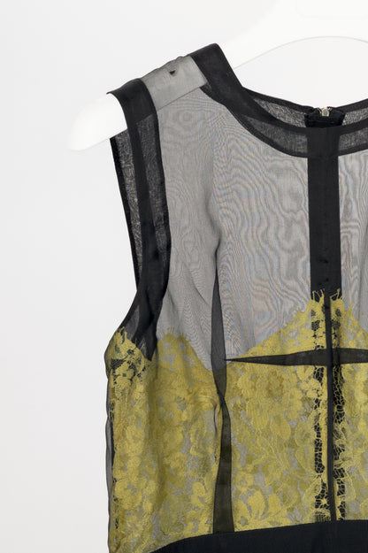 D&G Dolce & Gabbana Yellow Organza & Lace Silk Sheath Dress