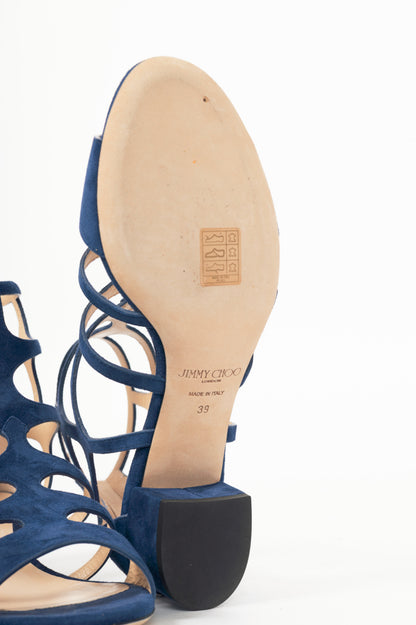 Jimmy Choo Ren 35 Pacific Suede Cage Sandals