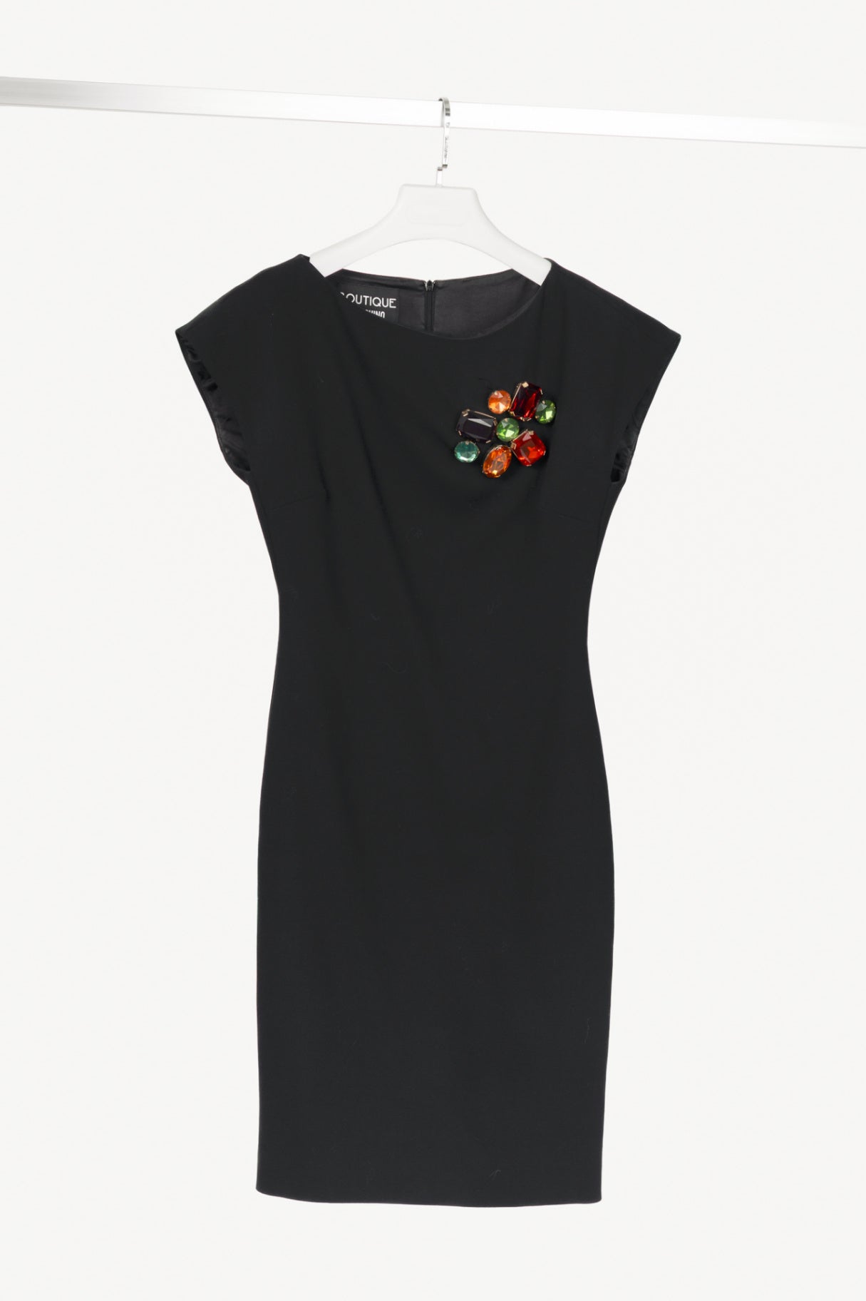 Boutique Moschino Black Wool-Crepe Crystal-Embellished Sheath Dress