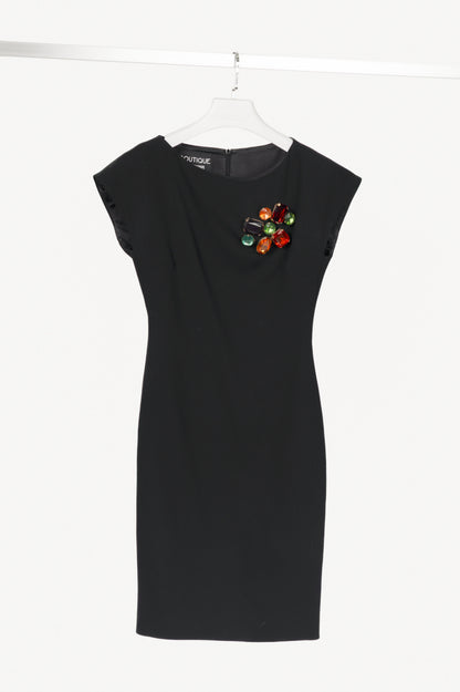 Boutique Moschino Black Wool-Crepe Crystal-Embellished Sheath Dress
